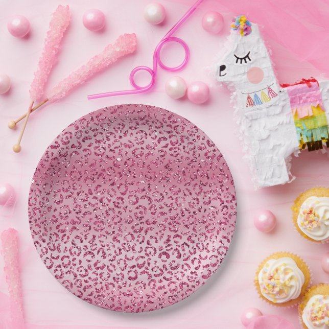 Girly Pink Glitter Leopard Ombre Paper Plate (Party)