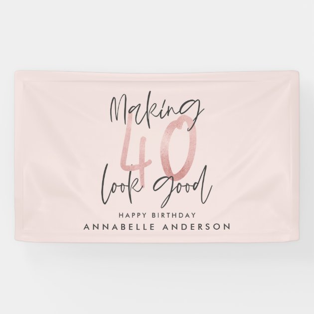 Girly Pink Glitter Modern Stylish 40th Birthday Banner | Zazzle