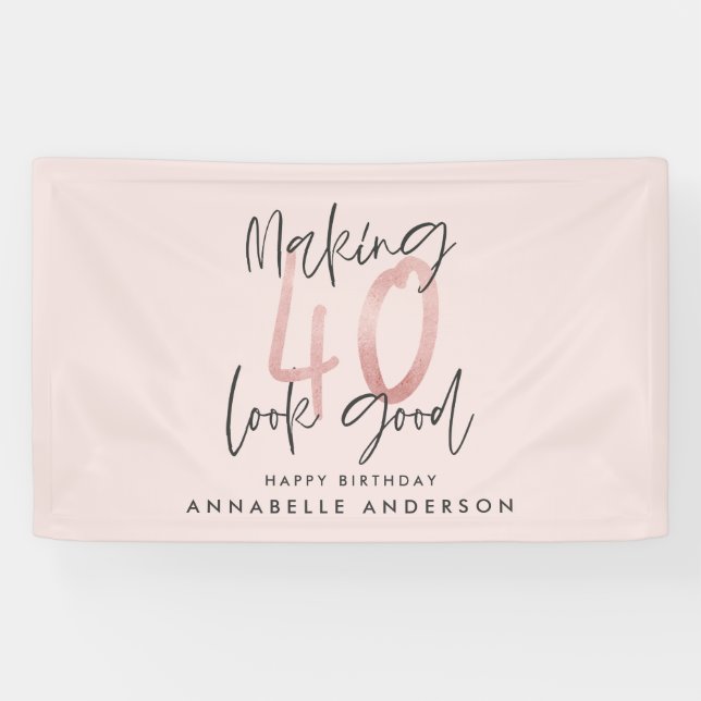 Girly pink glitter modern stylish 40th birthday banner (Horizontal)