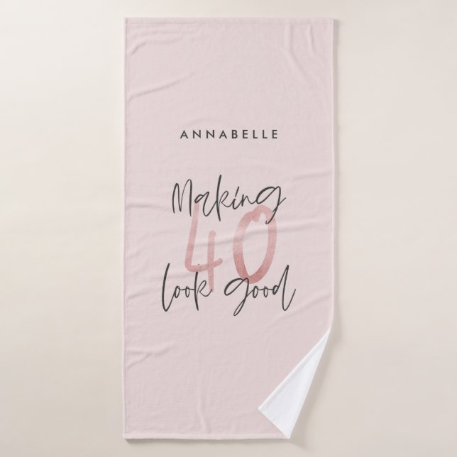 Girly pink glitter modern stylish 40th birthday  bath towel (Bath Towel)