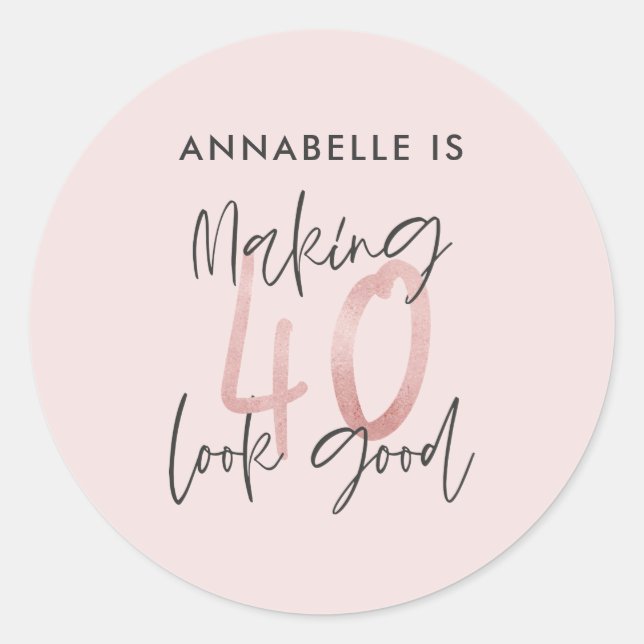 Girly pink glitter modern stylish 40th birthday  classic round sticker (Front)