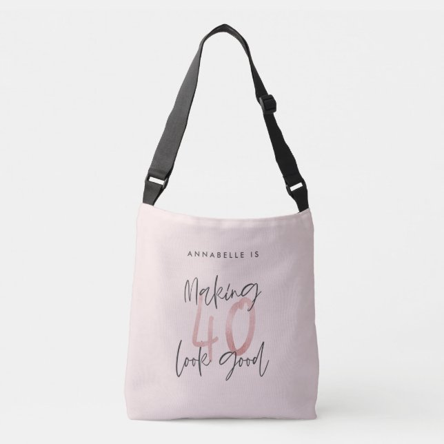 Girly pink glitter modern stylish 40th birthday   crossbody bag (Front)