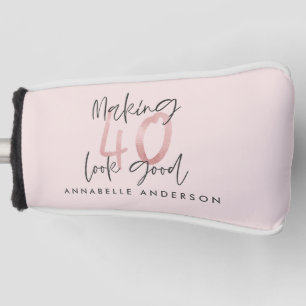 Girly pink glitter modern stylish 40th birthday golf head cover