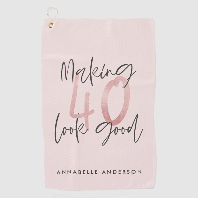 Girly pink glitter modern stylish 40th birthday  golf towel (Front)