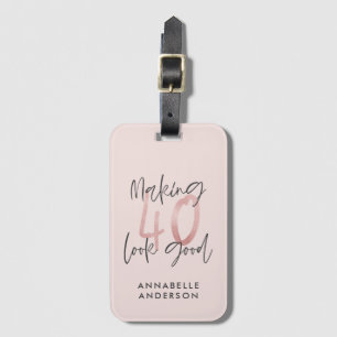 Girly pink glitter modern stylish 40th birthday luggage tag