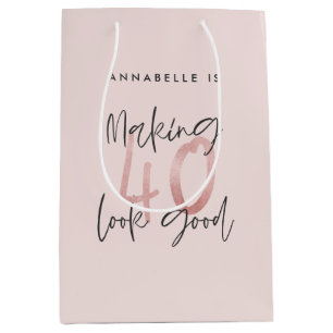 Girly pink glitter modern stylish 40th birthday medium gift bag