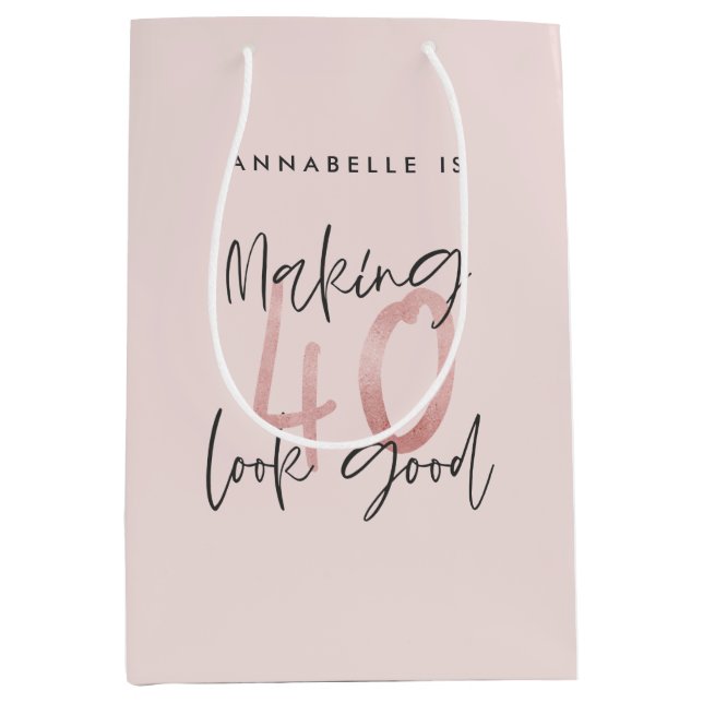 Girly pink glitter modern stylish 40th birthday  medium gift bag (Front)