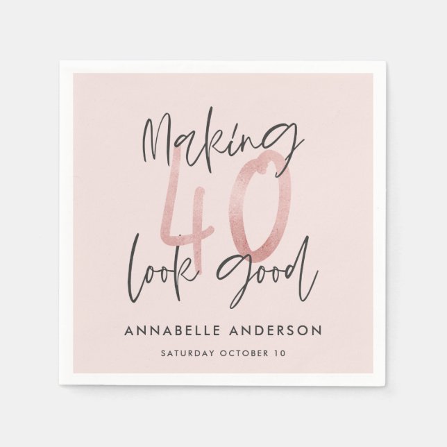 Girly pink glitter modern stylish 40th birthday  napkin (Front)