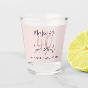 Girly pink glitter modern stylish 40th birthday  shot glass