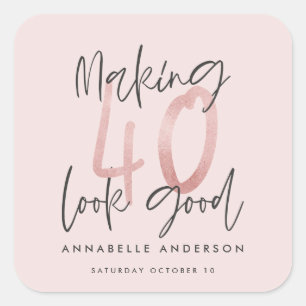Girly pink glitter modern stylish 40th birthday  square sticker