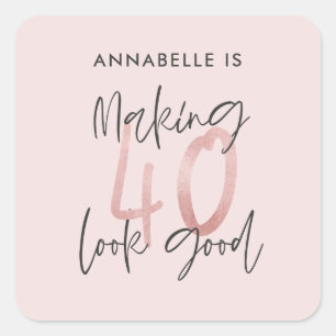 Girly pink glitter modern stylish 40th birthday square sticker
