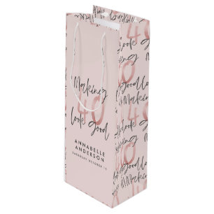 Girly pink glitter modern stylish 40th birthday wine gift bag