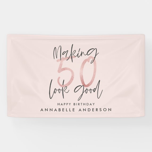 Girly pink glitter modern stylish 50th birthday banner (Horizontal)
