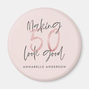 Girly pink glitter modern stylish 50th birthday magnet