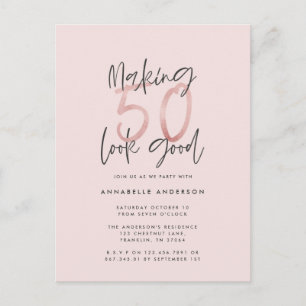 Girly pink glitter modern stylish 50th birthday postcard