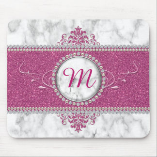 Girly Pink Glitter Monogram Mouse Mat