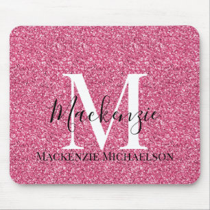 Girly Pink Glitter Monogram Name Mouse Mat