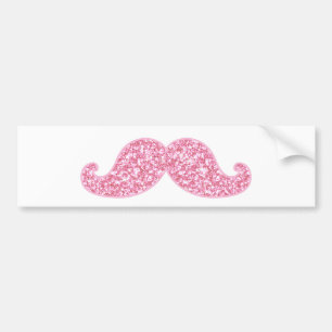 GIRLY PINK GLITTER MUSTACHE PRINTED BUMPER STICKER