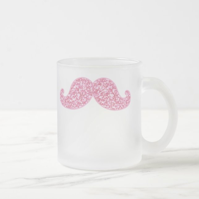 GIRLY PINK GLITTER MUSTACHE PRINTED FROSTED GLASS COFFEE MUG (Right)