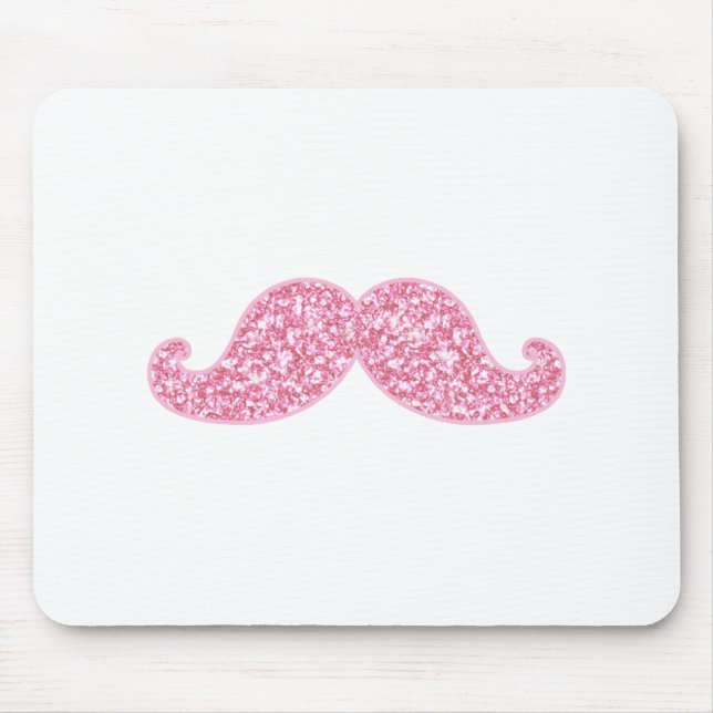 GIRLY PINK GLITTER MUSTACHE PRINTED MOUSE MAT (Front)
