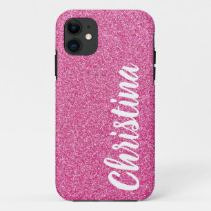 Girly Pink Glitter Name Personalised iPhone 11 Case