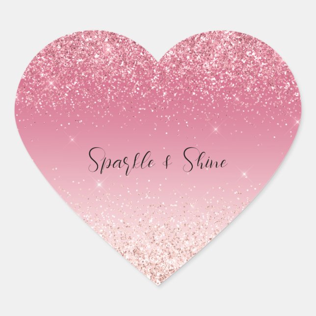Girly Pink Glitter Ombre Sparkle Heart Sticker (Front)