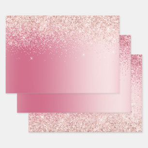 Girly Pink Glitter Ombre           Wrapping Paper Sheet