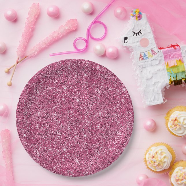 Girly Pink Glitter Paper Plate (Party)
