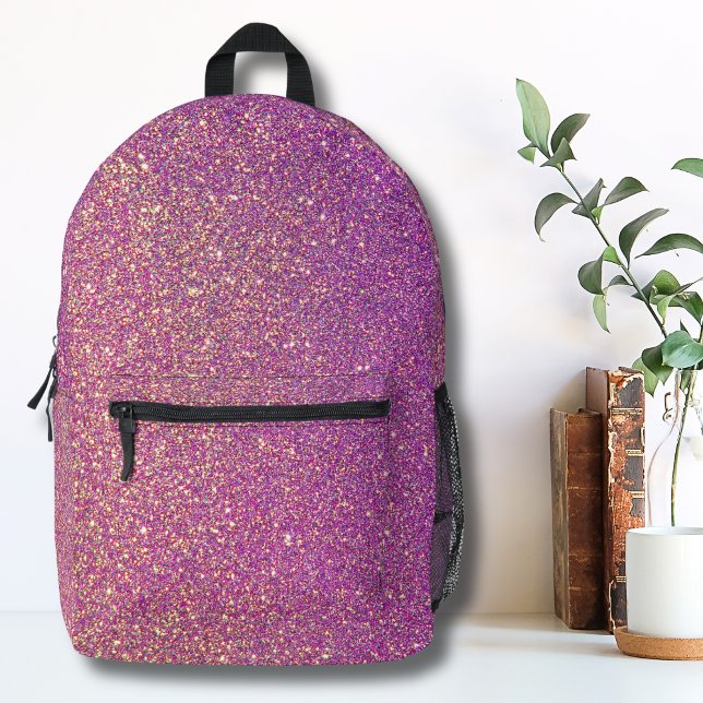 Girly Pink Glitter Pattern Printed Backpack (Trendy Girly Gradient Ombre Purple Pink Glitter Printed Backpack)