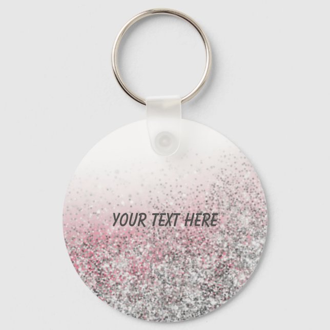 Girly pink glitter personalised party favour gifts key ring (Front)
