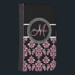 Girly Pink Glitter Printed Black Damask Monogram Samsung S4 Wallet Case<br><div class="desc">Girly,  fun,  yet sophisticated,  black and pink damask pattern with PRINTED pink glitter and your monogram Initial and your name. Customise to your monogram initial and your name to personalise your design. The perfect,  fashion accessory gift for her. Design by Elke Clarke © for Damask Gallery ©.</div>