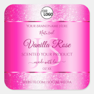 Girly Pink Glitter Product Labels Monogram Logo