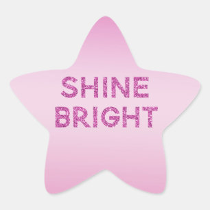 Girly Pink Glitter Shine Bright Ombre Star Sticker
