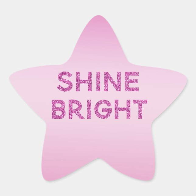 Girly Pink Glitter Shine Bright Ombre Star Sticker (Front)