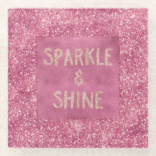 Girly Pink Glitter Sparkle     Glass Coaster (Front)