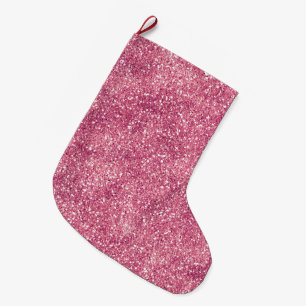 Girly Pink Glitter Sparkle Glitz Large Christmas Stocking
