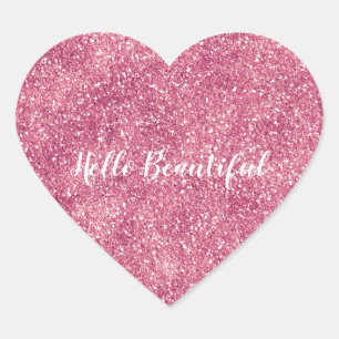 Girly Pink Glitter Sparkle Heart Sticker