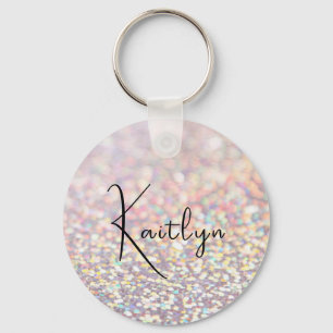 Girly Pink Glitter Sparkle Personalised Name Key Ring