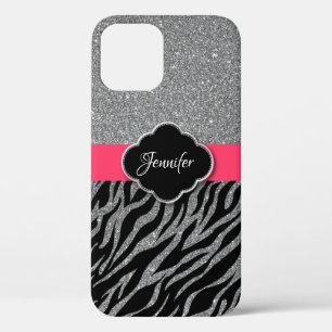 Girly Pink Glitter Sparkle Silver Stylish Girls iPhone 12 Case