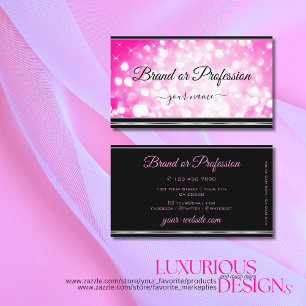 Girly Pink Glitter Stars Black Silver Decor Border Business Card