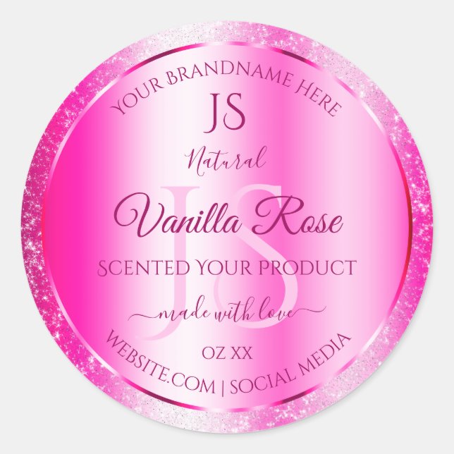 Girly Pink Glitter Stars Product Labels Monogram (Front)
