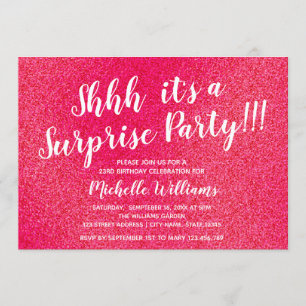 Girly Pink Glitter   Surprise Party Birthday Invitation