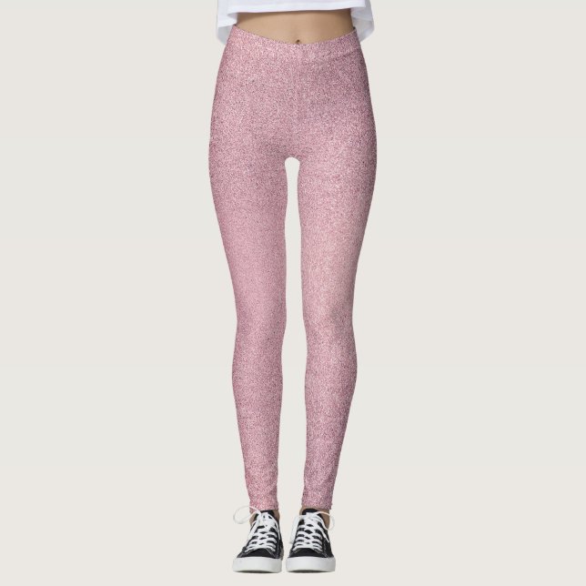 Girly Pink Glitter Texture Leggings (Front)