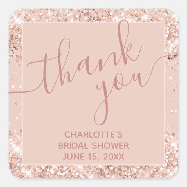 Girly Pink Glitter Thank You  Square Sticker (Front)