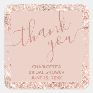Girly Pink Glitter Thank You Square Sticker