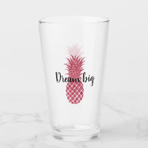 Girly Pink Glitter Tropical Pineapple Glass