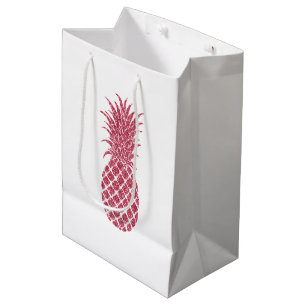 Girly Pink Glitter Tropical Pineapple Medium Gift Bag