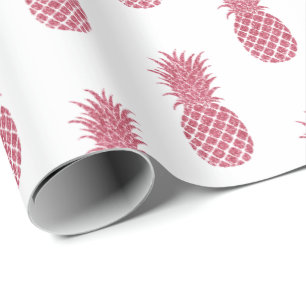 Girly Pink Glitter Tropical Pineapples Wrapping Paper