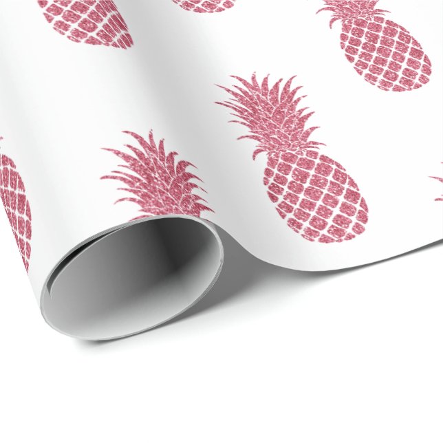 Girly Pink Glitter Tropical Pineapples Wrapping Paper (Roll Corner)