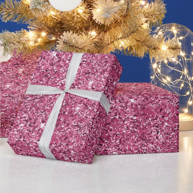 Girly Pink Glitter Wrapping Paper (Holidays)